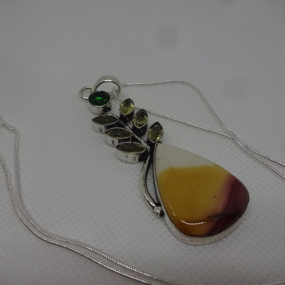 Breathtaking "MOOKAITE JASPER, CITRINE & EMERALD" Handmade Sterling Necklace 102 - Picture 2 of 3